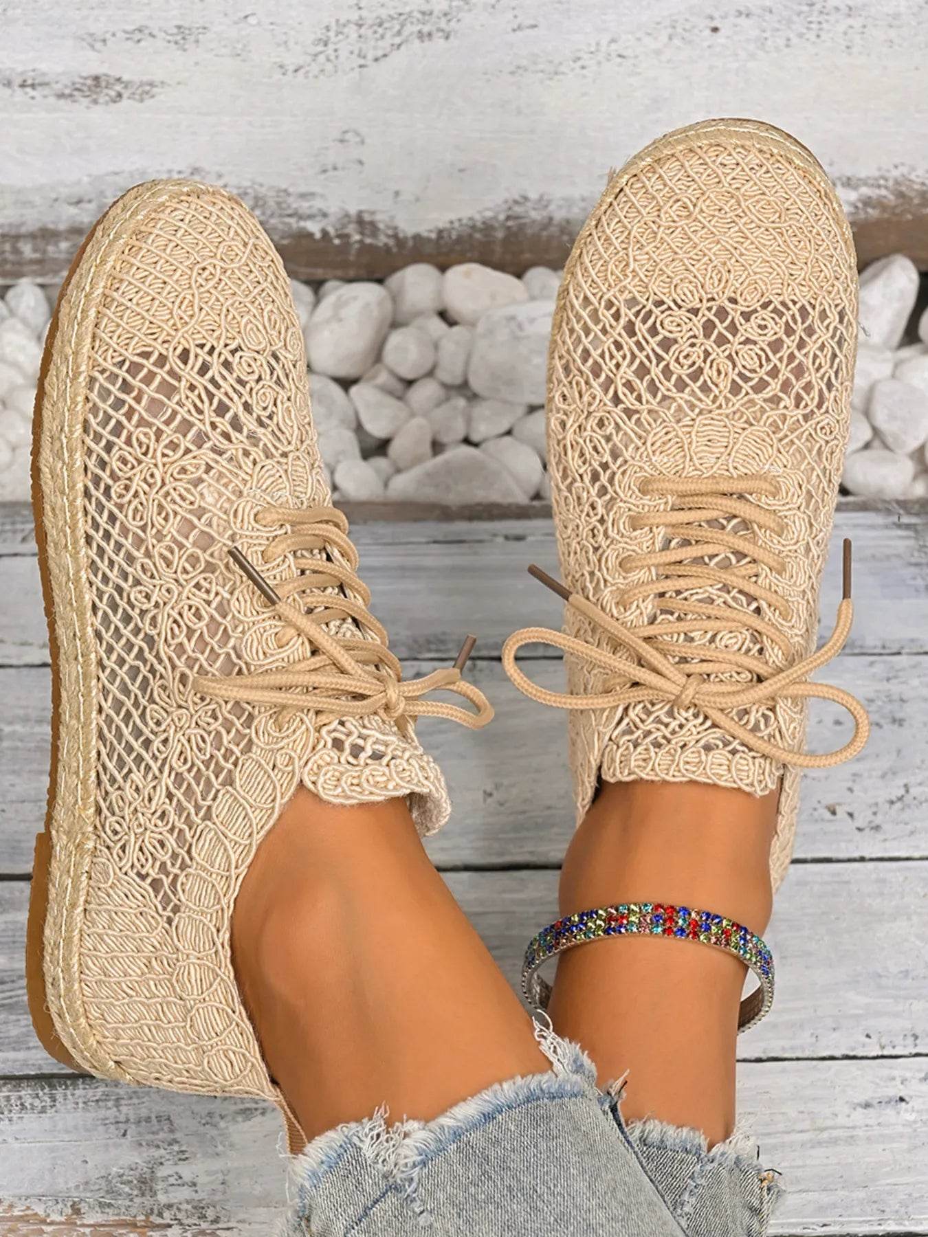 Breathable Woven Lace Up Sneakers - Tredona LLC
