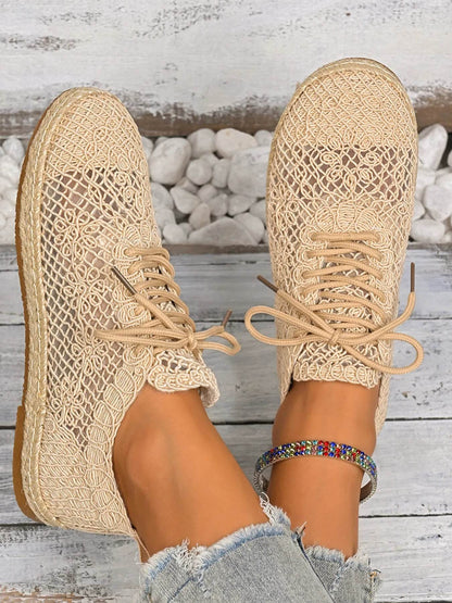 Breathable Woven Lace Up Sneakers - Tredona LLC