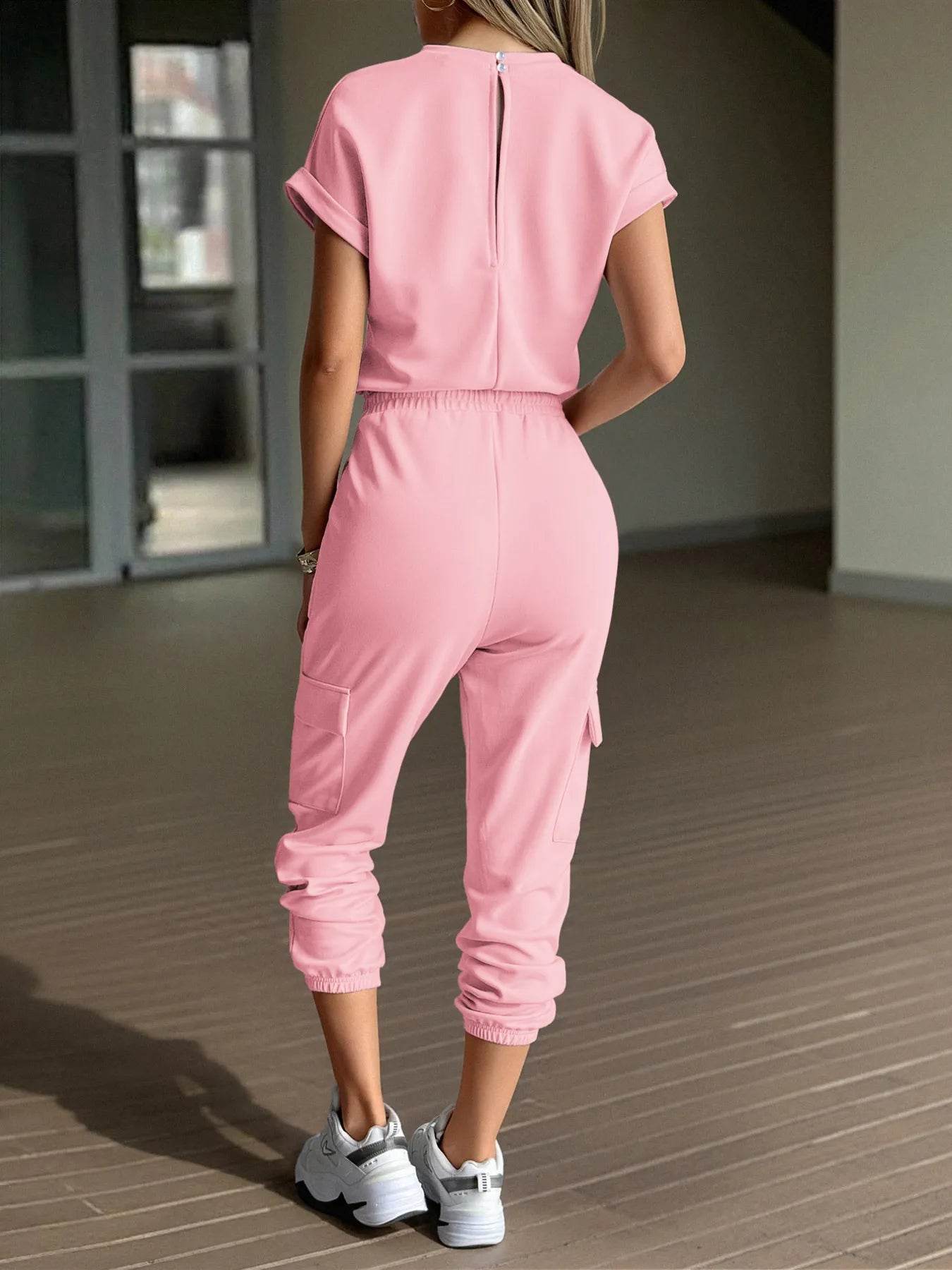Round Neck Short Sleeve Top and Pants Set - Tredona LLC
