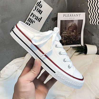 Round Toe Lace-Up Canvas Sneakers - Tredona LLC