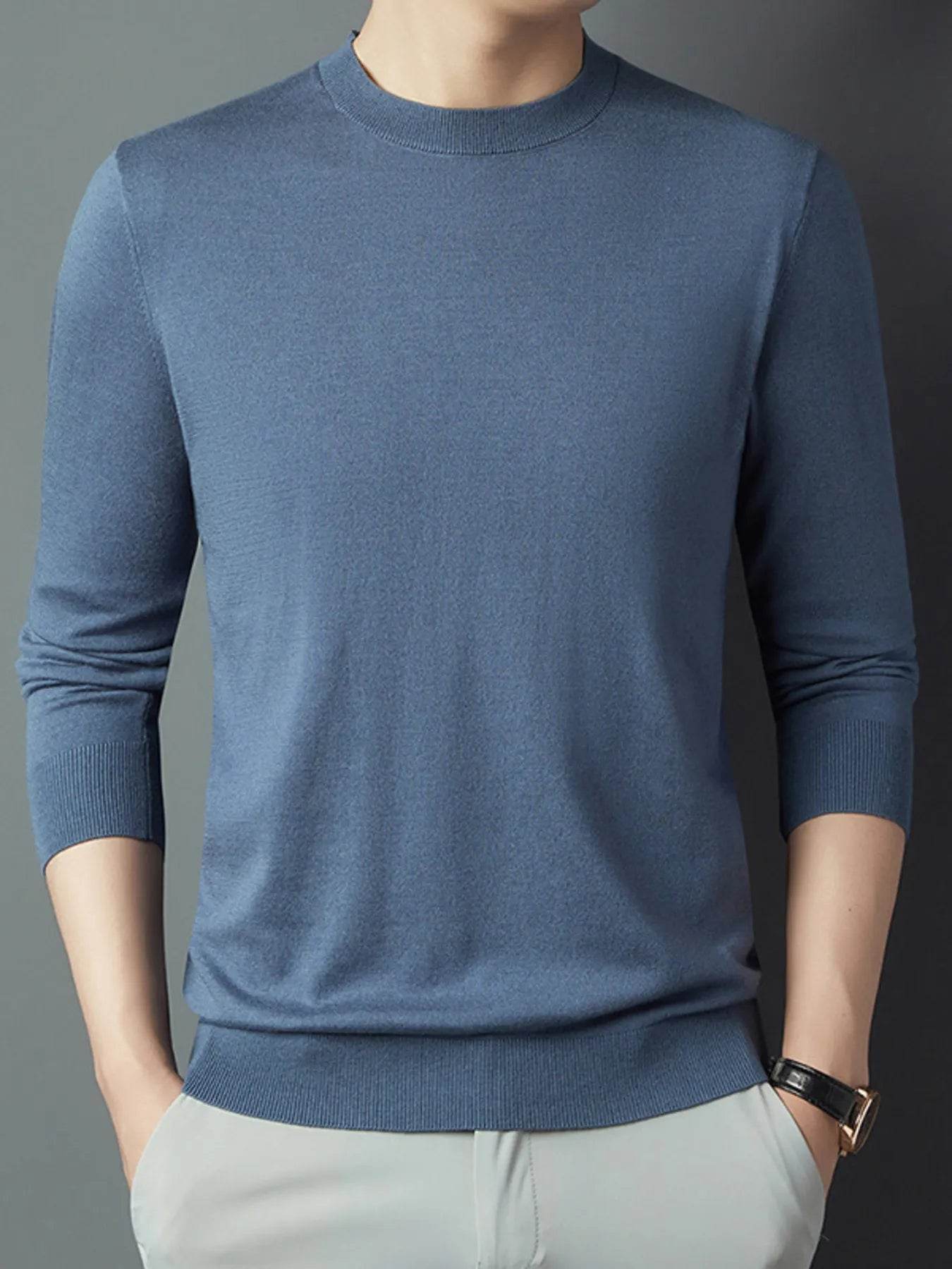 Men's Full Size Round Neck Long Sleeve Knit Top Plus Size - Tredona LLC