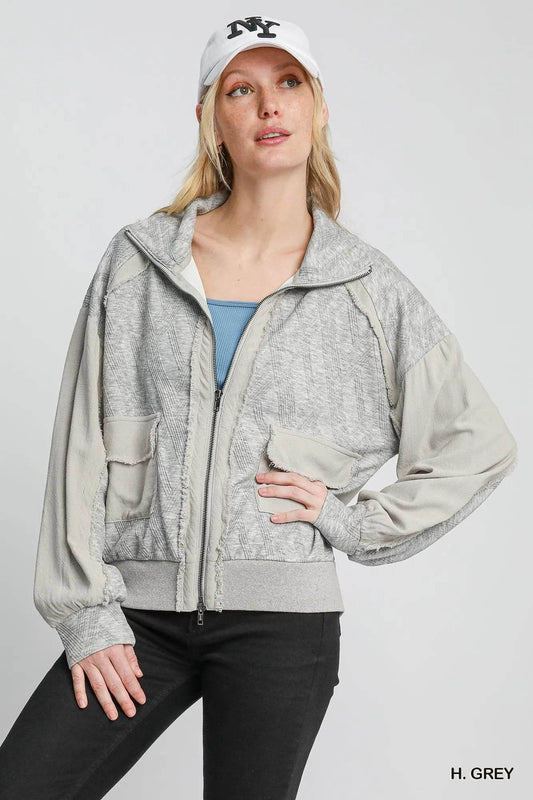 Umgee Two-Way Jacquard Zip-Up Jacket - Tredona LLC