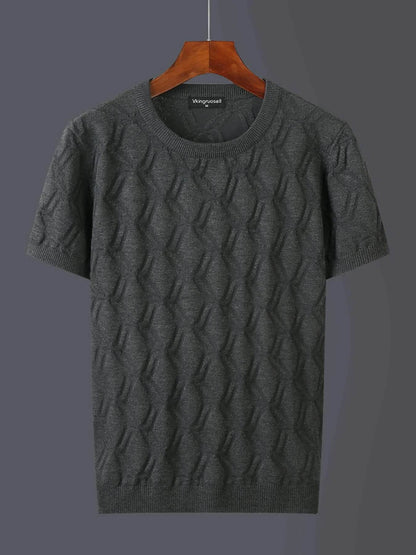 Men's Plus Size Textured Round Neck Short Sleeve Knit Top - Tredona LLC