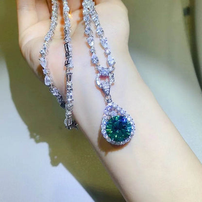 10 Carat Moissanite 925 Sterling Silver Teardrop Shape Necklace - Tredona LLC