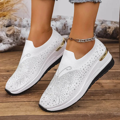 Rhinestone Wedge Sneakers - Tredona LLC