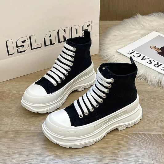 Lace Up Canvas Platform Sneakers - Tredona LLC