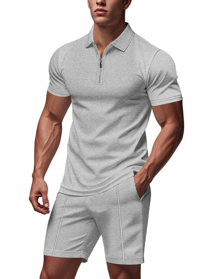 Men's Plus Size Quarter Zip Short Sleeve Top and Shorts Set - Tredona LLC