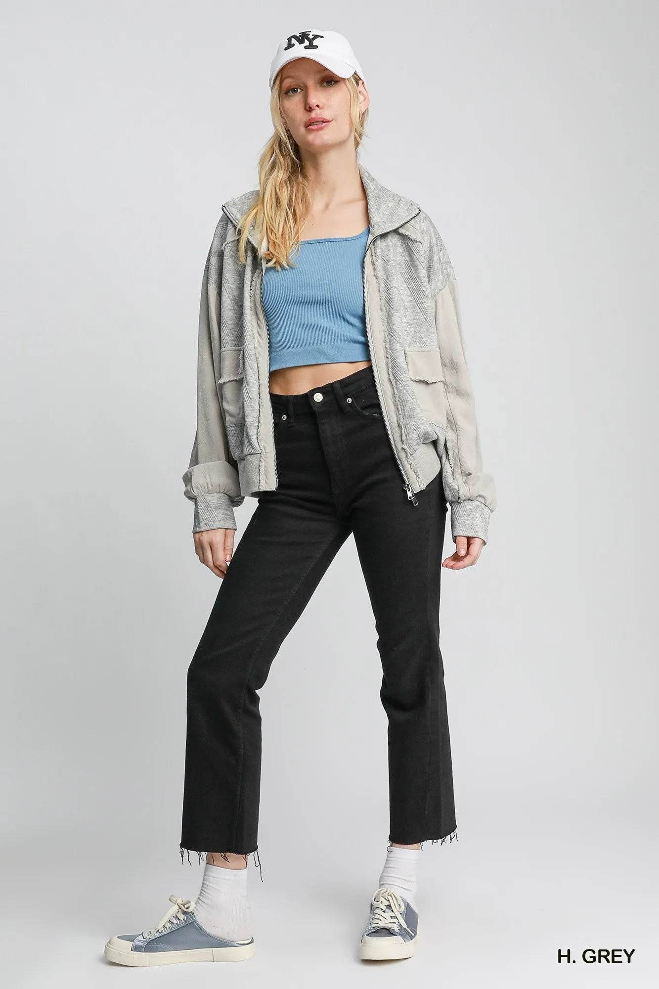 Umgee Two-Way Jacquard Zip-Up Jacket - Tredona LLC