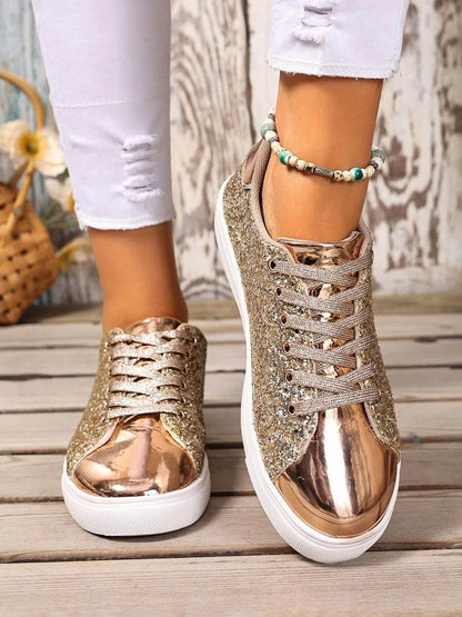 Sequin Lace Up Sneakers - Tredona LLC