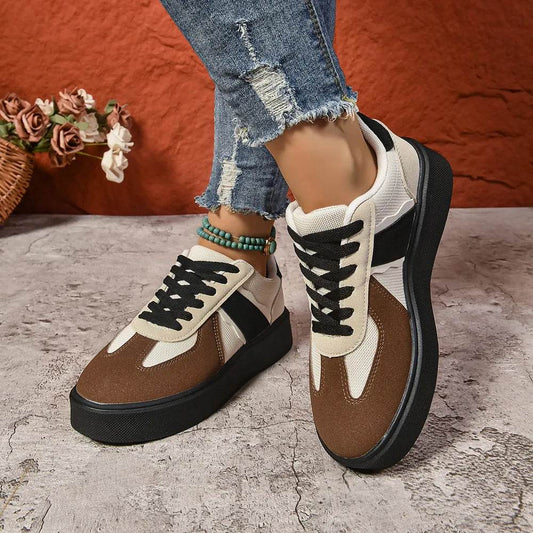 Lace Up Round Toe Contrast Sneakers - Tredona LLC