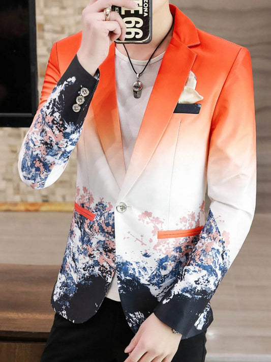 Men's Plus Size Printed One Button Long Sleeve Blazer - Tredona LLC