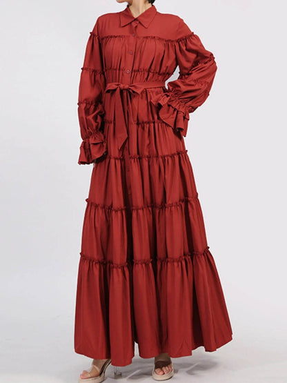 Tiered Tie Waist Maxi Dress - Tredona LLC