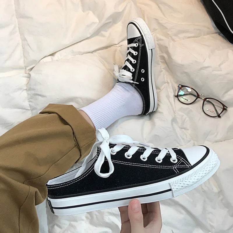 Round Toe Lace-Up Canvas Sneakers - Tredona LLC