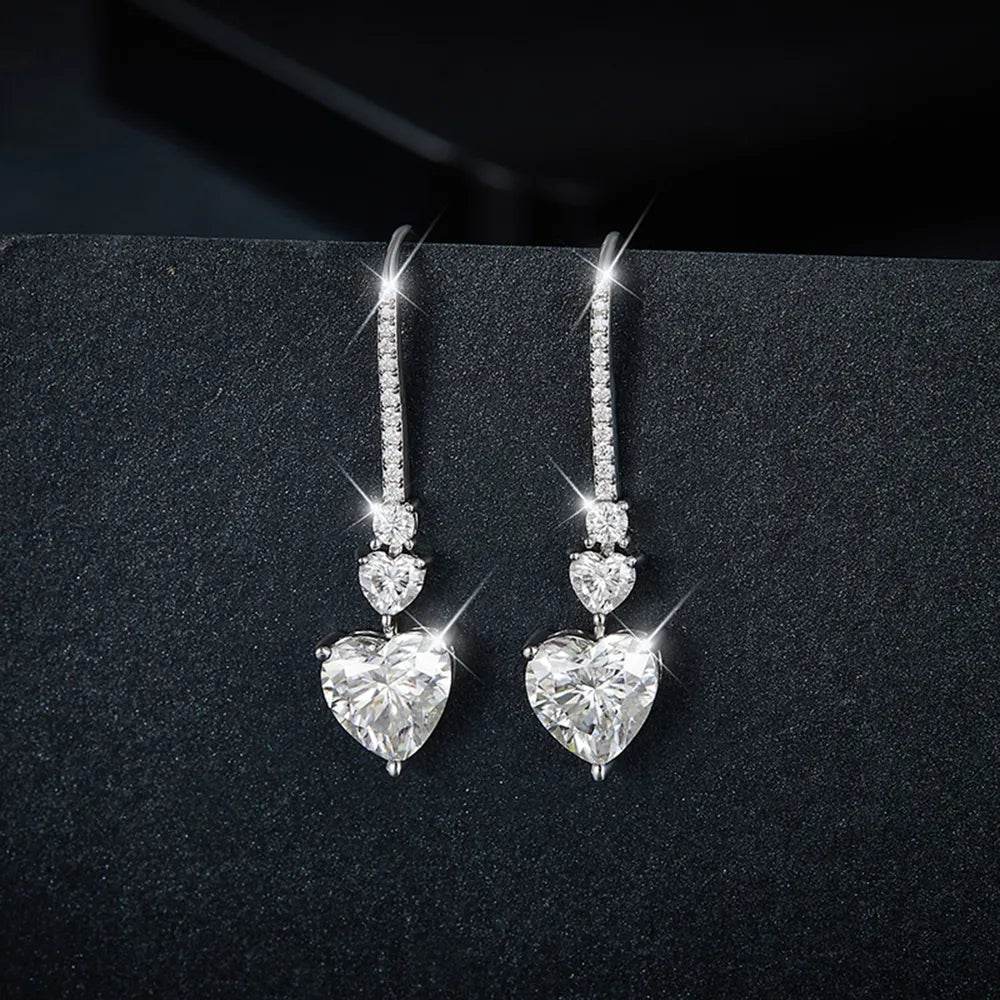 5.44 Carat 925 Sterling Silver Moissanite Heart Drop Earrings - Tredona LLC