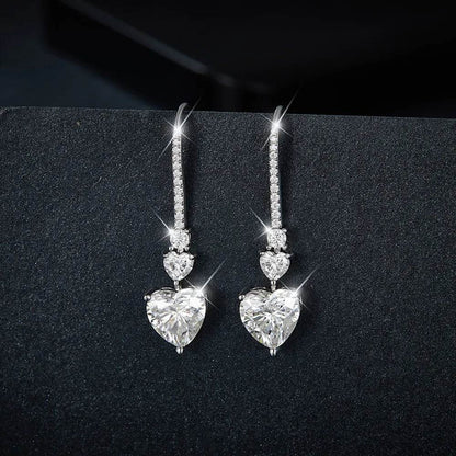 5.44 Carat 925 Sterling Silver Moissanite Heart Drop Earrings - Tredona LLC