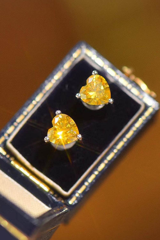 2 Carat Yellow Heart Moissanite Platinum-Plated Earrings - Tredona LLC