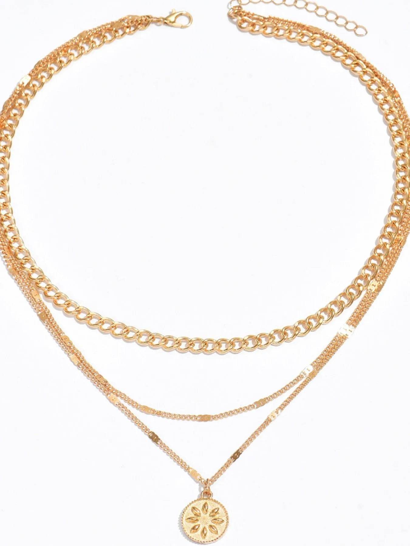 18K Gold-Plated Layered Necklace with Sun Medallion Pendant - Tredona LLC
