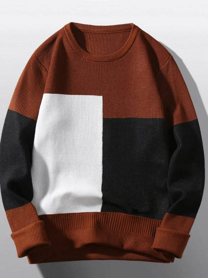 Men's Plus Size Color Block Round Neck Sweater - Tredona LLC