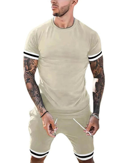 Men's Plus Size Round Neck Short Sleeve Top and Shorts Set - Tredona LLC