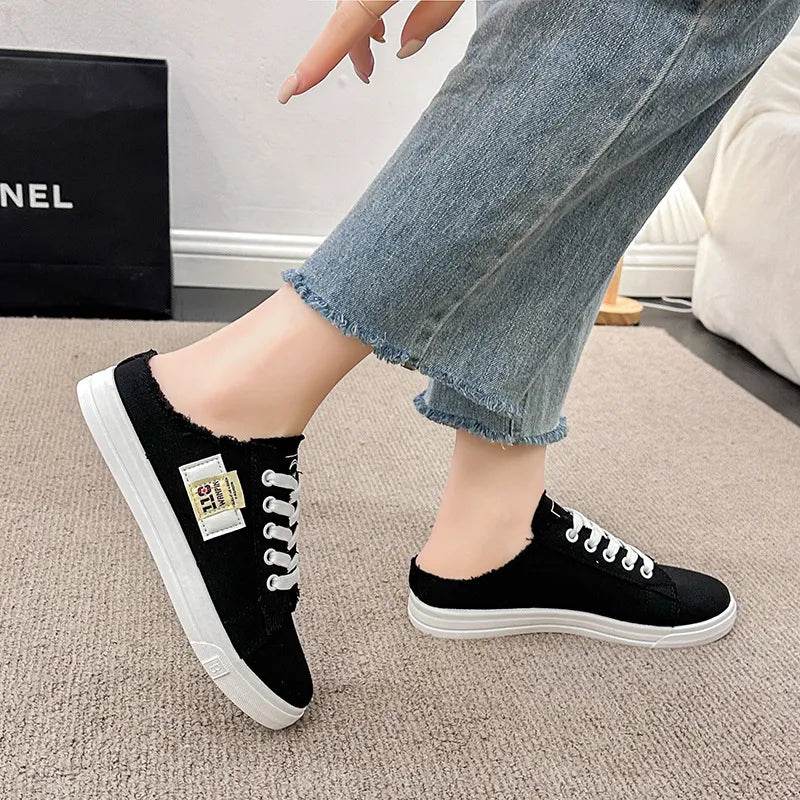 Frayed Hem Lace Up Canvas Sneakers - Tredona LLC