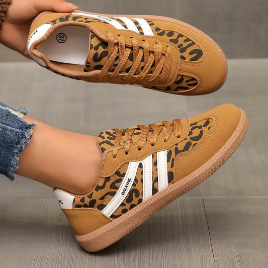 Leopard Round Toe Lace Up Sneakers - Tredona LLC