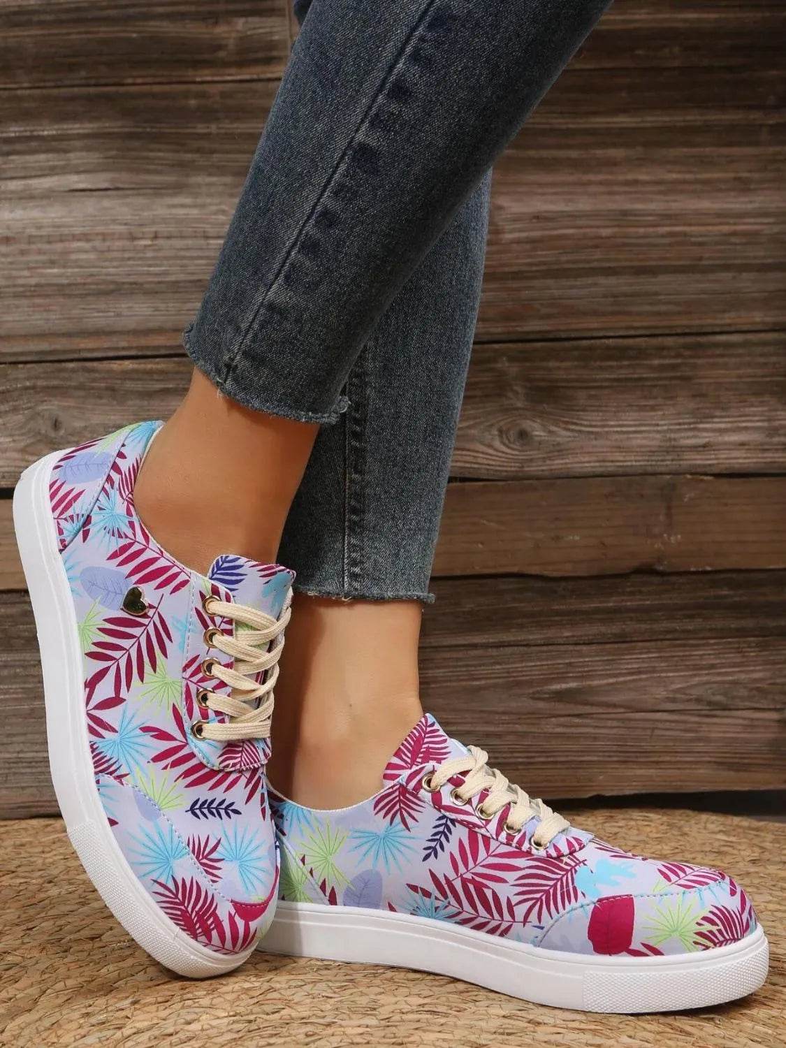 Tropical Leaf Print Canvas Sneakers - Tredona LLC