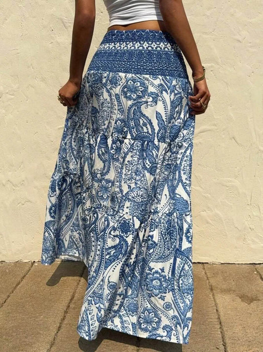 Printed Tiered Maxi Skirt - Tredona LLC