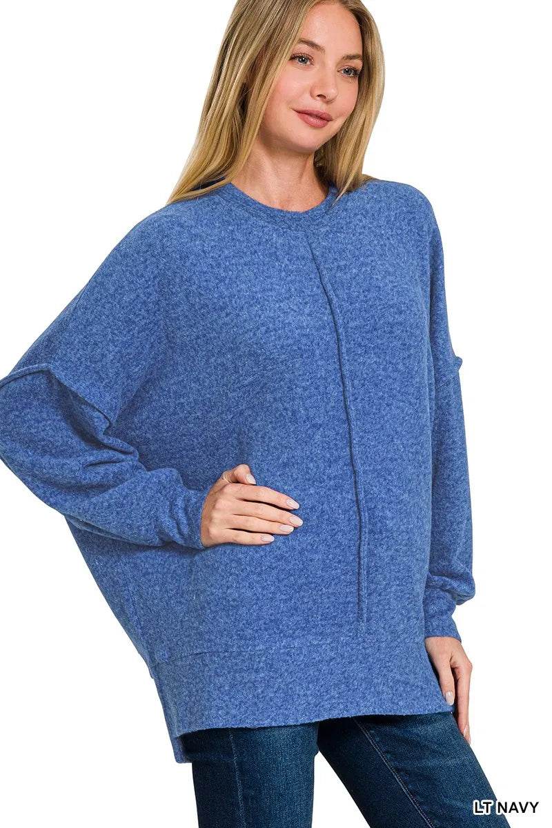 Zenana Brushed Melange Hacci Oversized Sweater - Tredona LLC