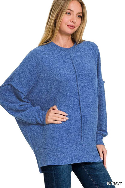 Zenana Brushed Melange Hacci Oversized Sweater - Tredona LLC