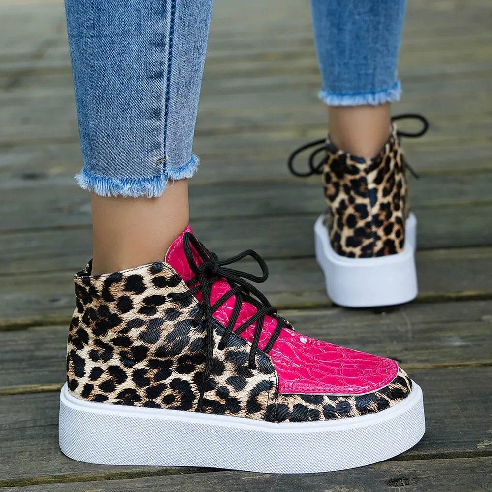 PU Leather Leopard Platform Sneakers - Tredona LLC