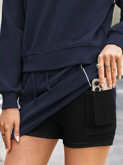 Round Neck Raglan Sleeve Top and Skort Set - Tredona LLC