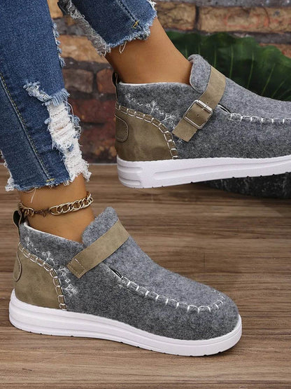 Contrast Round Toe Buckle Sneakers - Tredona LLC