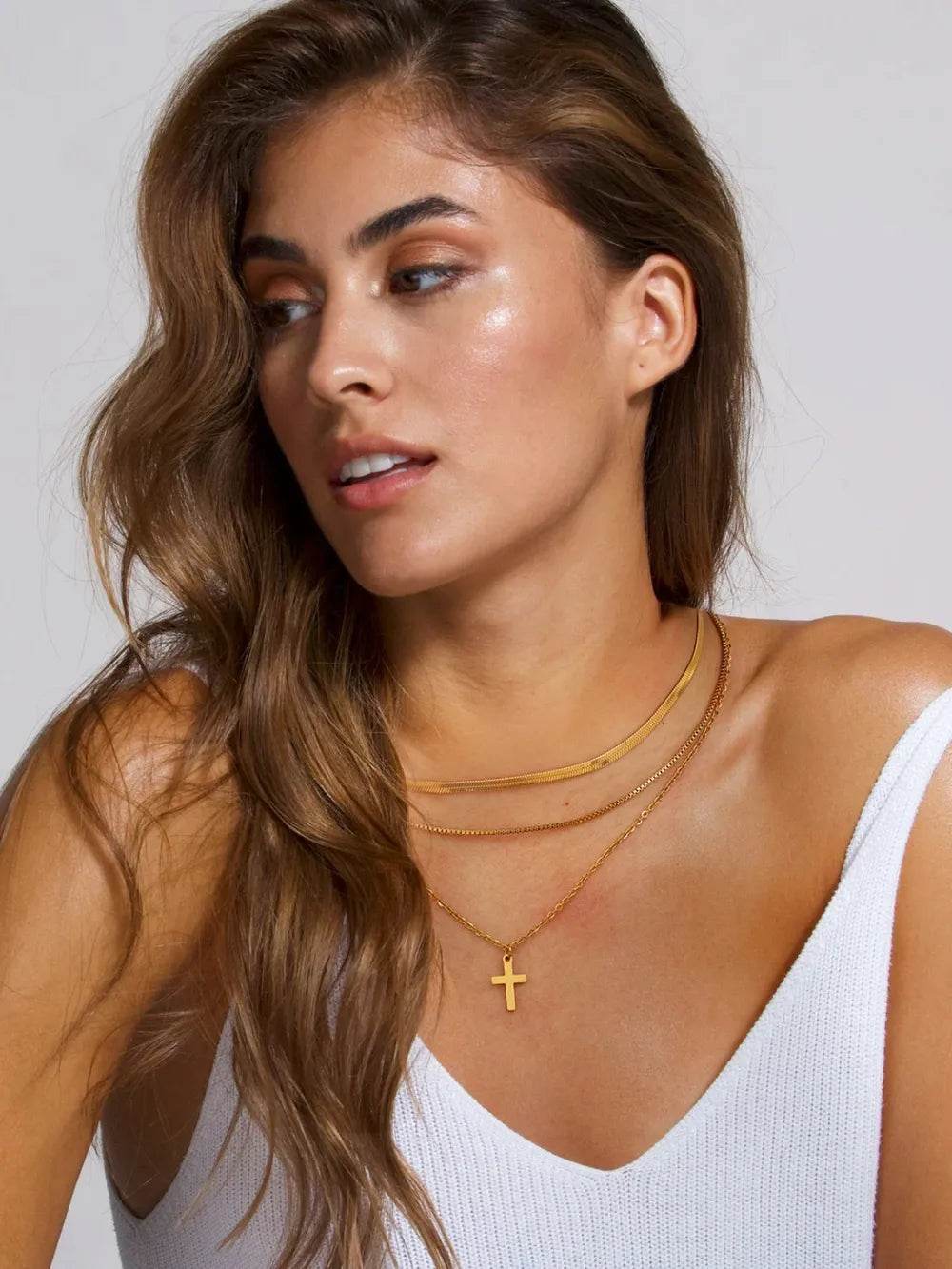 18K Gold-Plated Three-Layered Cross Necklace - Tredona LLC