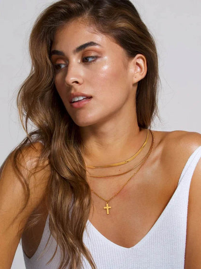 18K Gold-Plated Three-Layered Cross Necklace - Tredona LLC