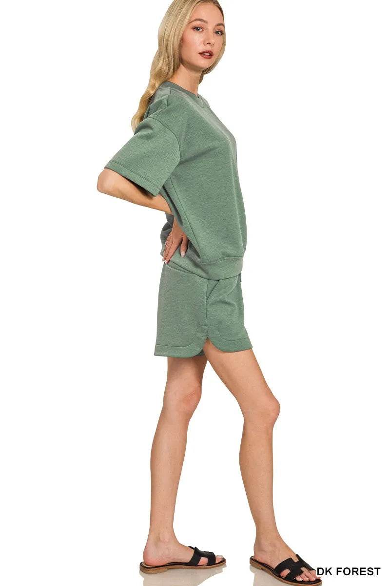 Zenana Scuba Short Sleeve Top & Shorts Set - Tredona LLC