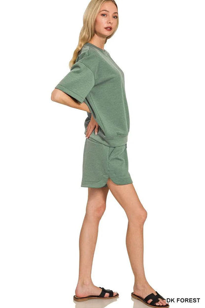 Zenana Scuba Short Sleeve Top & Shorts Set - Tredona LLC