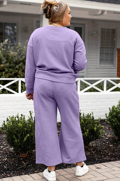 Double Take Full Size Textured Long Sleeve Top and Drawstring Pants Set - Tredona LLC