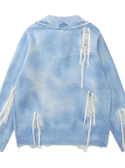 Men's Distressed Fringe Detail Sweater - Tredona LLC