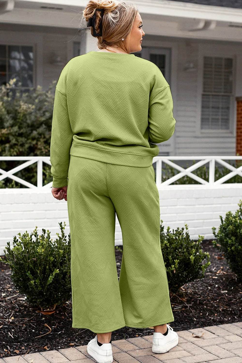 Double Take Full Size Textured Long Sleeve Top and Drawstring Pants Set - Tredona LLC