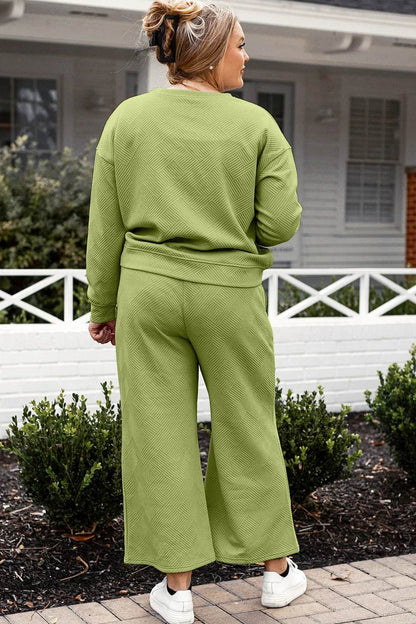 Double Take Full Size Textured Long Sleeve Top and Drawstring Pants Set - Tredona LLC