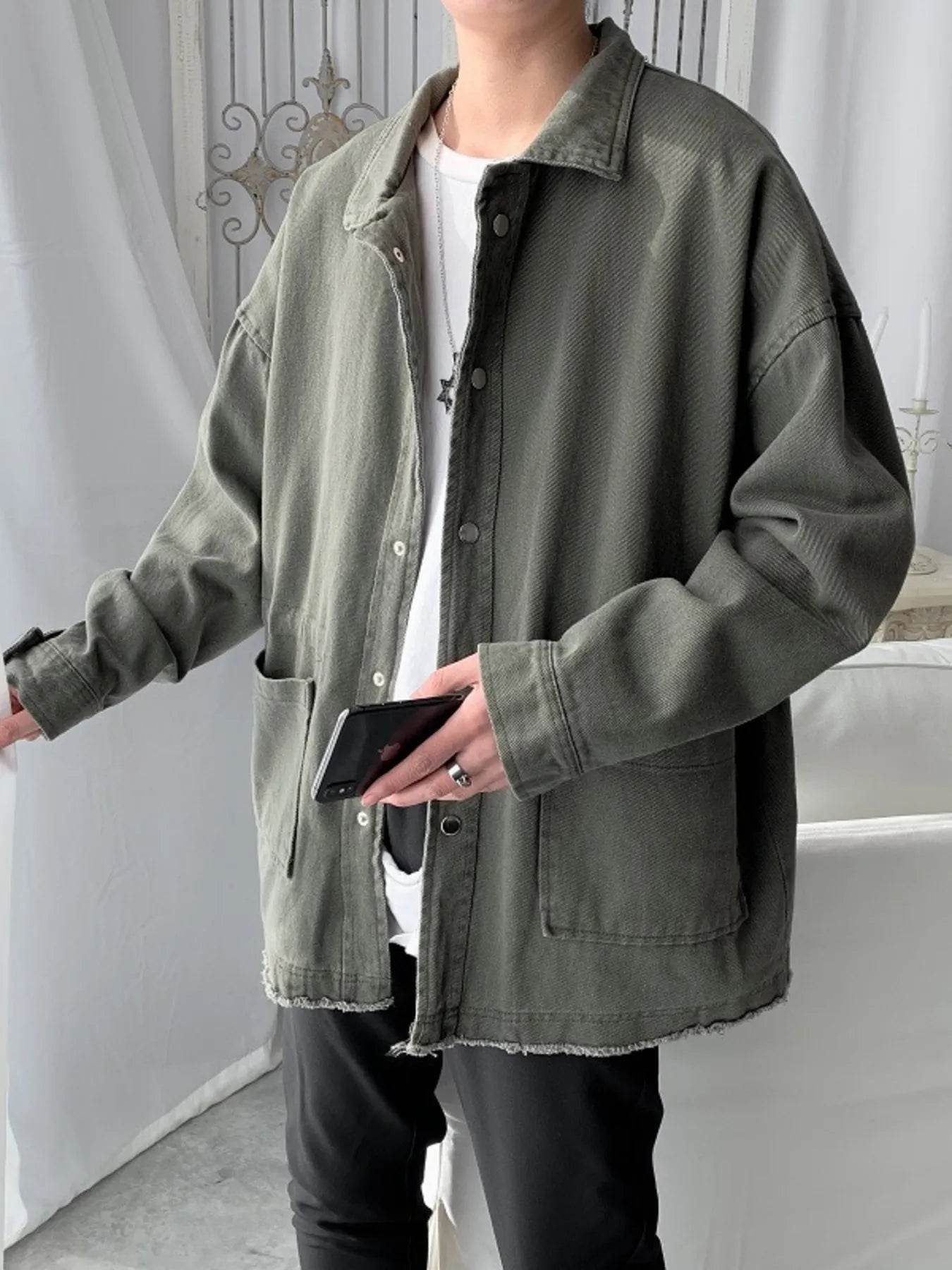 Men's Button Up Long Sleeve Jacket - Tredona LLC