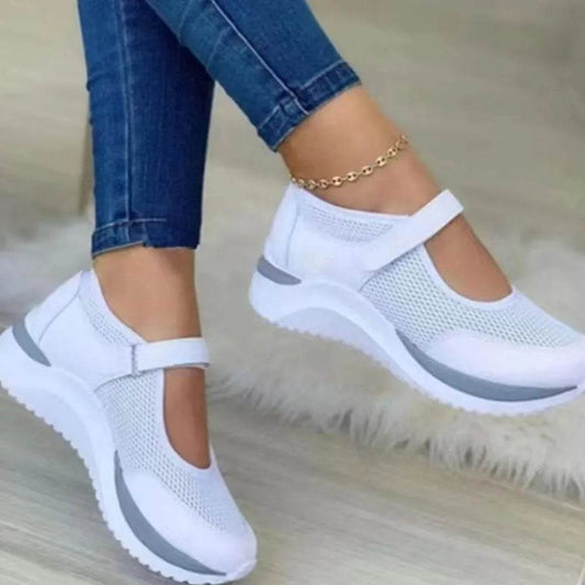 Velcro Strap Round-Toe Wedge Sneakers - Tredona LLC
