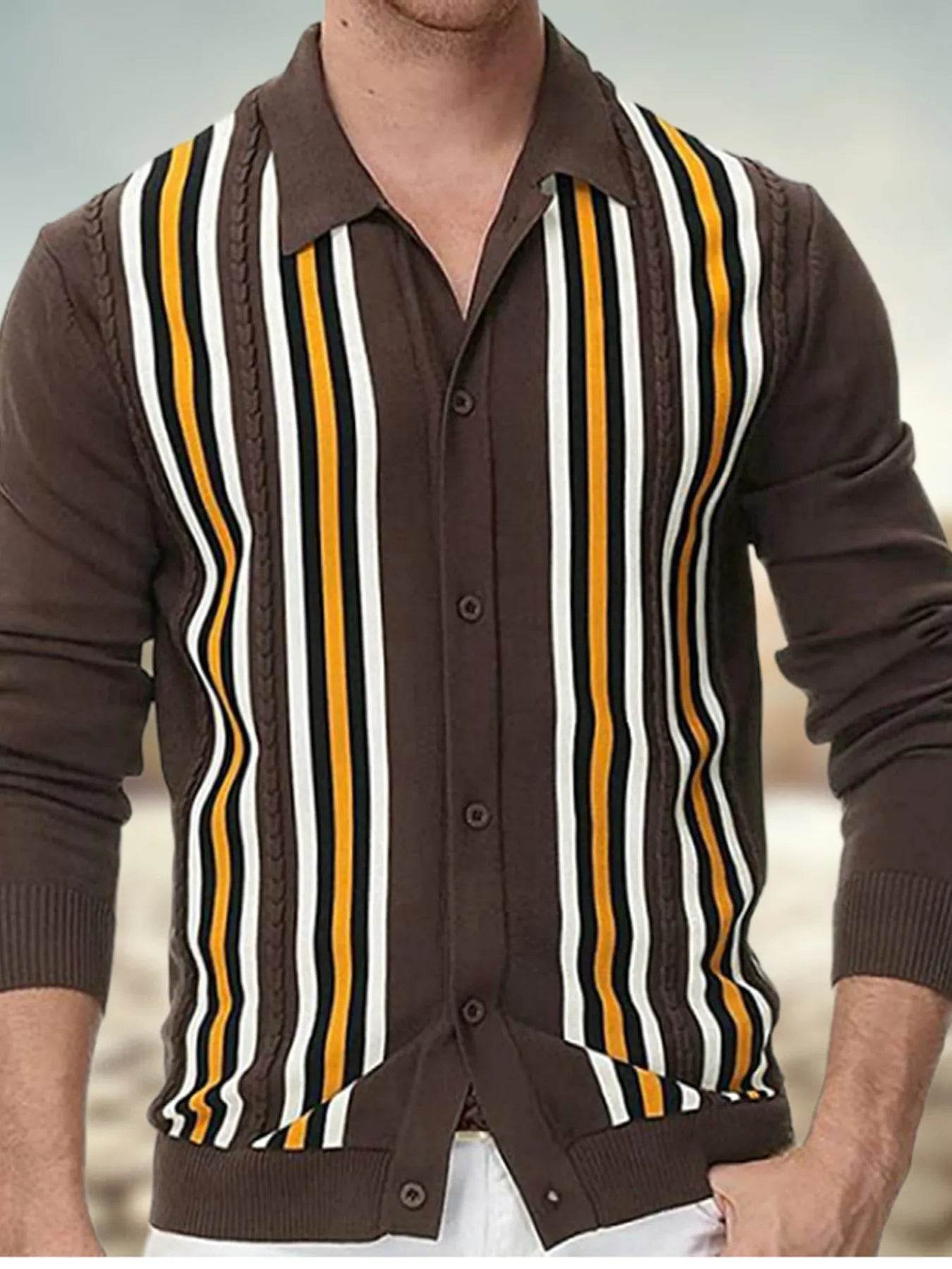 Men's Plus Size Striped Button Up Cardigan - Tredona LLC
