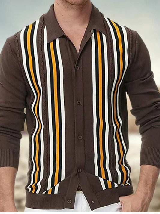 Men's Plus Size Striped Button Up Cardigan - Tredona LLC