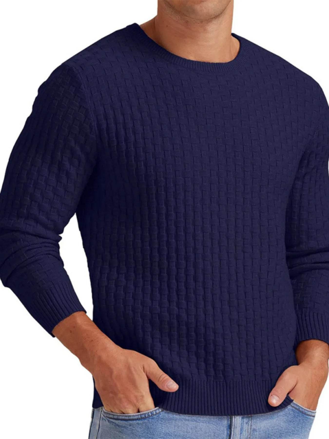 Men's Full Size Ribbed Hem Round Neck Sweater Plus Size - Tredona LLC