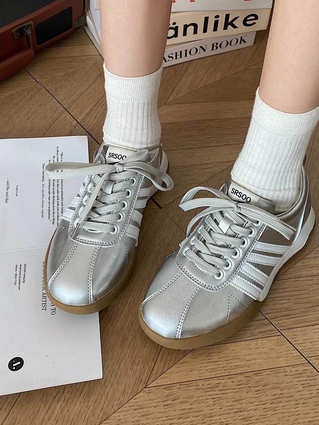 Striped Lace Up Sneakers - Tredona LLC