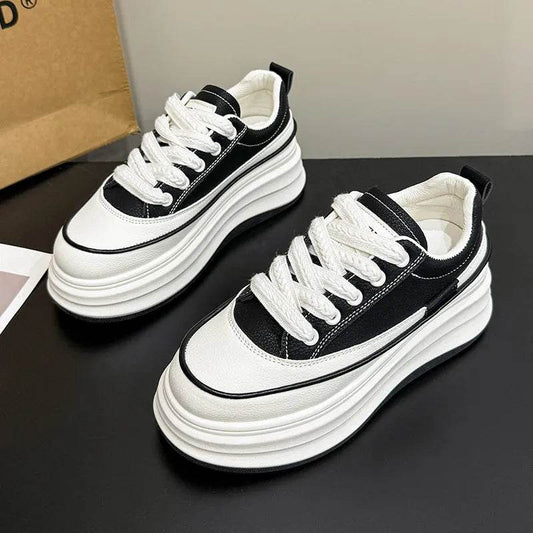 Lace-Up Contrast Platform Sneakers - Tredona LLC