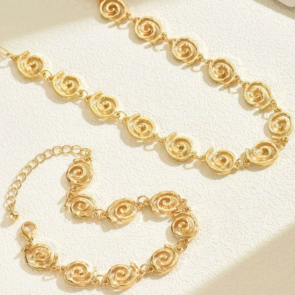 18K Gold-Plated Spiral Neclace and Bracelet Jewelry Set - Tredona LLC