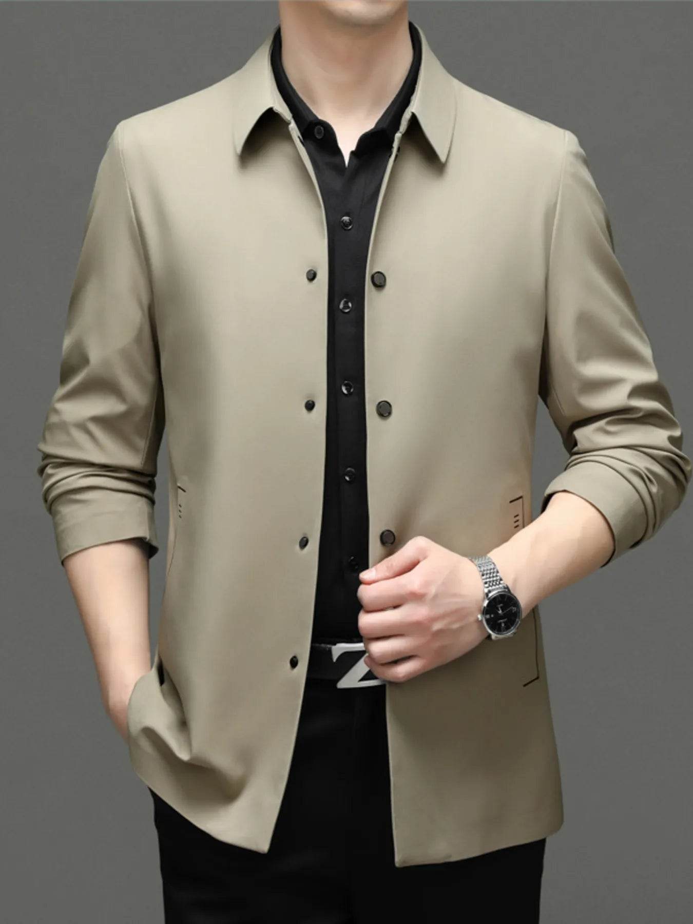 Men's Plus Size Button Up Long Sleeve Jacket - Tredona LLC