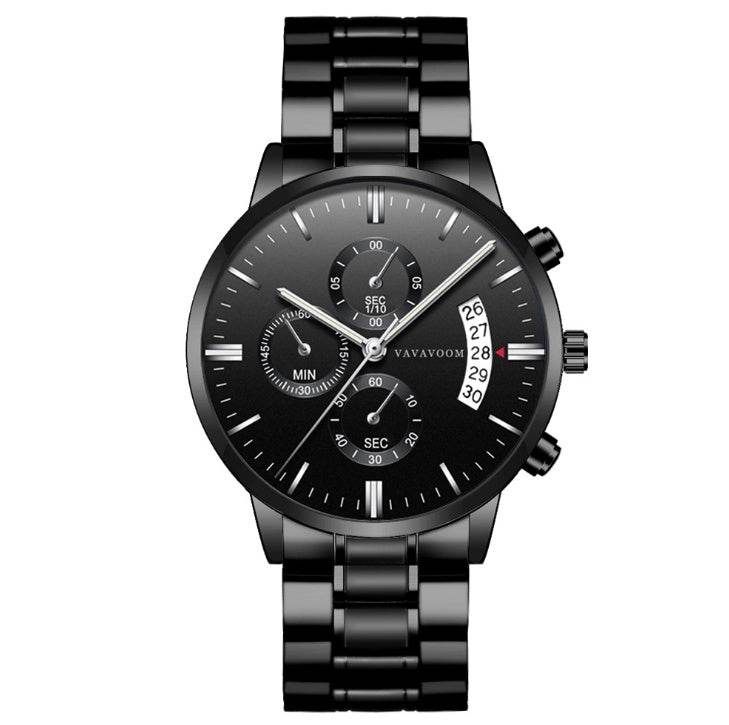 Men''s Stainless Steel Watches with Business Leisure Calendar Quartz Watches Waterproof Black Refined Steel Watches - Tredona LLC